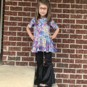 Tie Dye Leopard Peplum with Velvet Pants Set